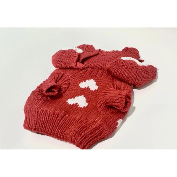 NEW Small Dog Sweater Red Knit Skirt White Hearts Puppy Sweater Size XS Warm - Picture 3 of 6